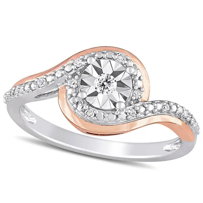 Rings 010 CT TW Natural Diamond Bypass Promise Ring in Solid 10K TwoTone Gold Goldia Rings 010 CT TW Natural Diamond Bypass Promise Ring in Solid 10K TwoTone Gold Goldia