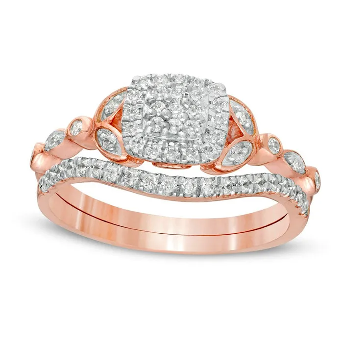 Rings 033 CT TW Composite Natural Diamond Cushion Frame Art Deco Bridal Engagement Ring Set in Solid 10K Rose Gold Goldia Rings 033 CT TW Composite Natural Diamond Cushion Frame Art Deco Bridal Engagement Ring Set in Solid 10K Rose Gold Goldia