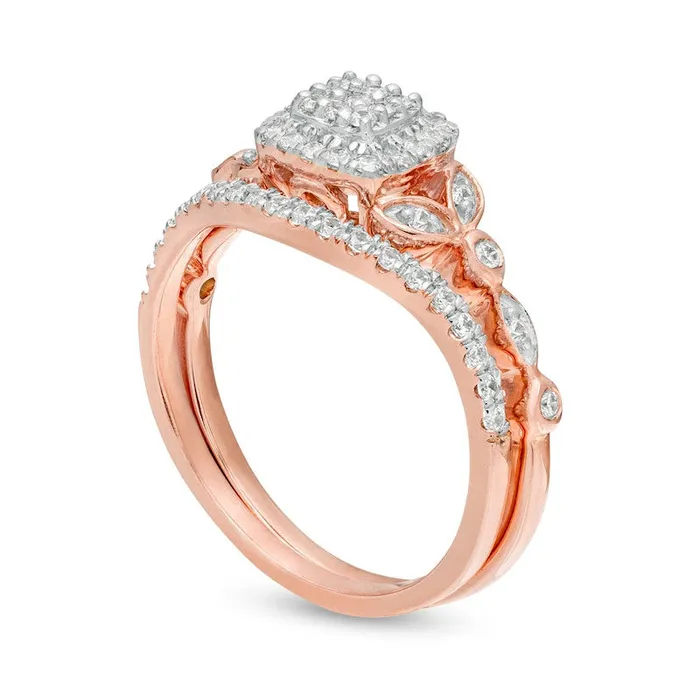 Rings 033 CT TW Composite Natural Diamond Cushion Frame Art Deco Bridal Engagement Ring Set in Solid 10K Rose Gold Goldia Rings 033 CT TW Composite Natural Diamond Cushion Frame Art Deco Bridal Engagement Ring Set in Solid 10K Rose Gold Goldia