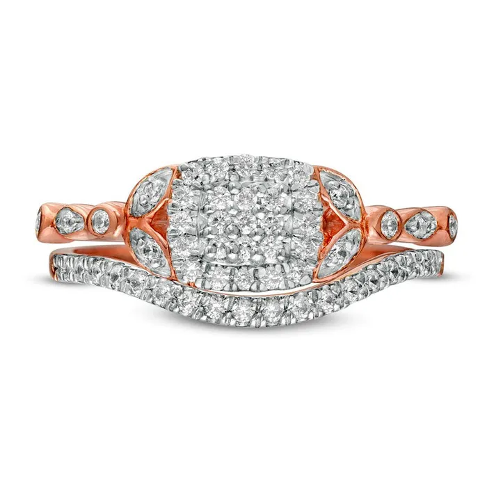 Rings 033 CT TW Composite Natural Diamond Cushion Frame Art Deco Bridal Engagement Ring Set in Solid 10K Rose Gold Goldia Rings 033 CT TW Composite Natural Diamond Cushion Frame Art Deco Bridal Engagement Ring Set in Solid 10K Rose Gold Goldia