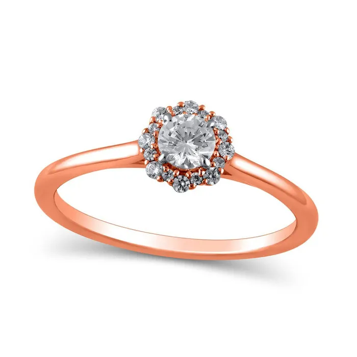 Rings 038 CT TW Natural Diamond Flower Frame Engagement Ring in Solid 10K Rose Gold Goldia Rings 038 CT TW Natural Diamond Flower Frame Engagement Ring in Solid 10K Rose Gold Goldia