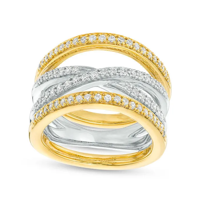 Rings 050 CT TW Natural Diamond Crossover MultiRow StackedLook Ring in Solid 14K TwoTone Gold Goldia Rings 050 CT TW Natural Diamond Crossover MultiRow StackedLook Ring in Solid 14K TwoTone Gold Goldia