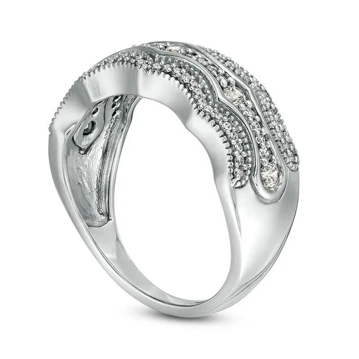 Rings 050 CT TW Natural Diamond MultiRow Concave Antique VintageStyle Band in Solid 10K White Gold Goldia Rings 050 CT TW Natural Diamond MultiRow Concave Antique VintageStyle Band in Solid 10K White Gold Goldia