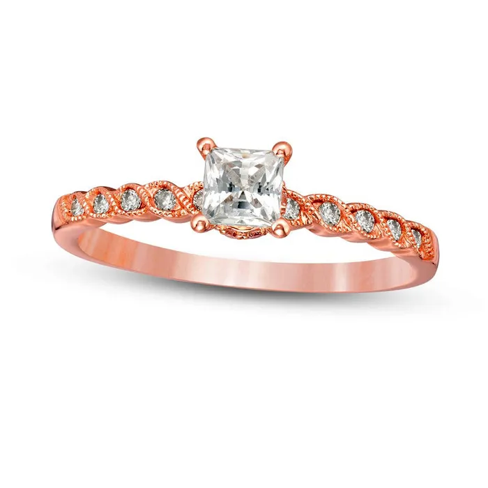 Rings 063 CT TW PrincessCut Natural Diamond Antique VintageStyle Twist Shank Engagement Ring in Solid 14K Rose Gold Goldia Rings 063 CT TW PrincessCut Natural Diamond Antique VintageStyle Twist Shank Engagement Ring in Solid 14K Rose Gold Goldia