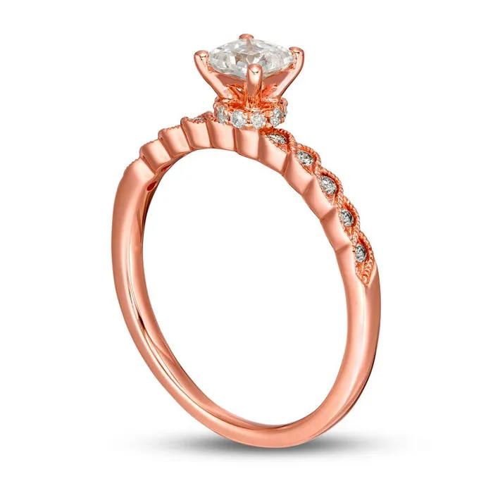 Rings 063 CT TW PrincessCut Natural Diamond Antique VintageStyle Twist Shank Engagement Ring in Solid 14K Rose Gold Goldia Rings 063 CT TW PrincessCut Natural Diamond Antique VintageStyle Twist Shank Engagement Ring in Solid 14K Rose Gold Goldia