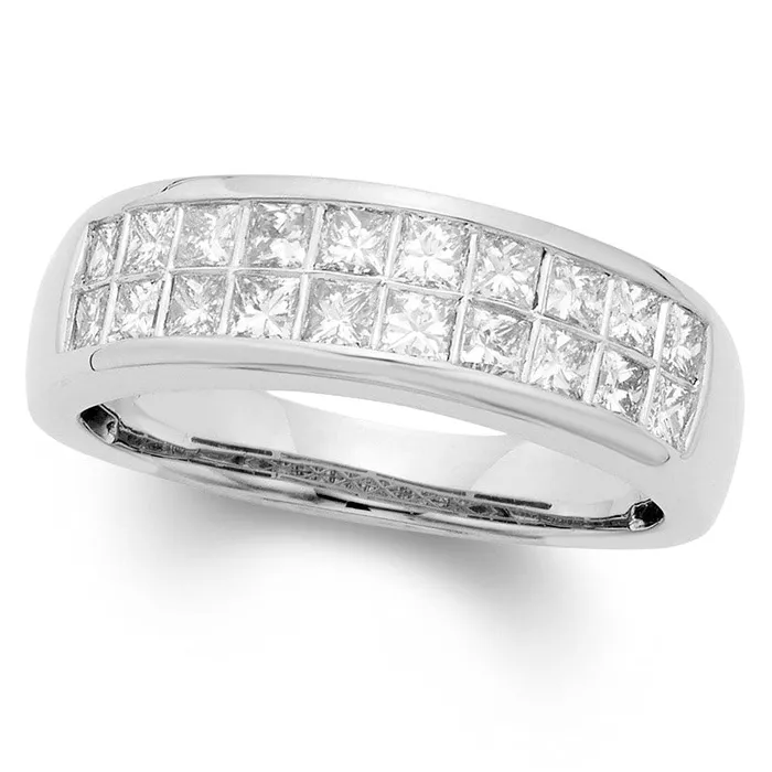 Rings 10 CT TW Certified PrincessCut Natural Diamond Two Row Band in Solid 14K White Gold II1 Goldia Rings 10 CT TW Certified PrincessCut Natural Diamond Two Row Band in Solid 14K White Gold II1 Goldia