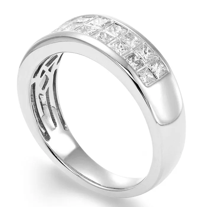 Rings 10 CT TW Certified PrincessCut Natural Diamond Two Row Band in Solid 14K White Gold II1 Goldia Rings 10 CT TW Certified PrincessCut Natural Diamond Two Row Band in Solid 14K White Gold II1 Goldia