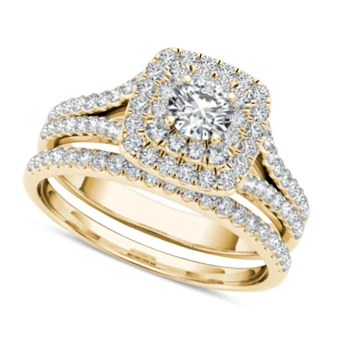 Rings 10 CT TW Natural Diamond Double Cushion Frame Split Shank Bridal Engagement Ring Set in Solid 14K Gold Goldia Rings 10 CT TW Natural Diamond Double Cushion Frame Split Shank Bridal Engagement Ring Set in Solid 14K Gold Goldia
