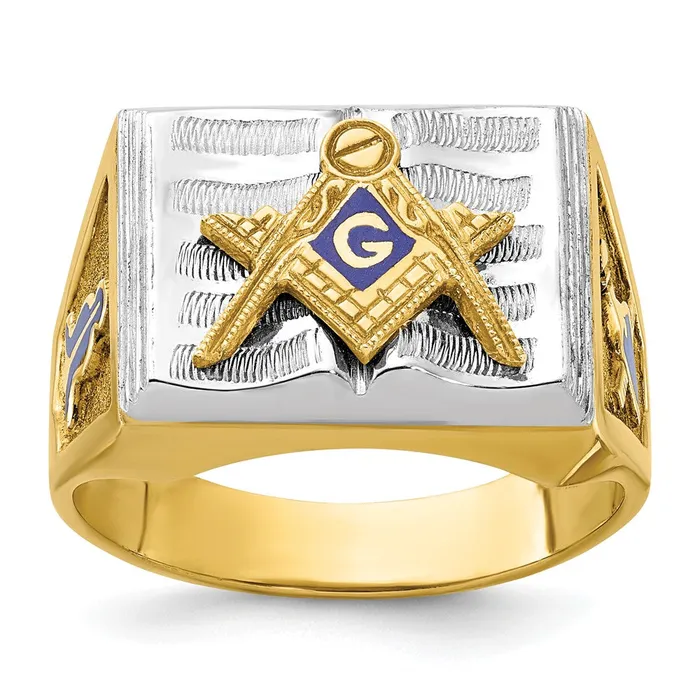 Rings 14k Twotone Gold Mens Polished and Textured with Blue Enamel Blue Lodge Master Masonic Ring Goldia Rings 14k Twotone Gold Mens Polished and Textured with Blue Enamel Blue Lodge Master Masonic Ring Goldia