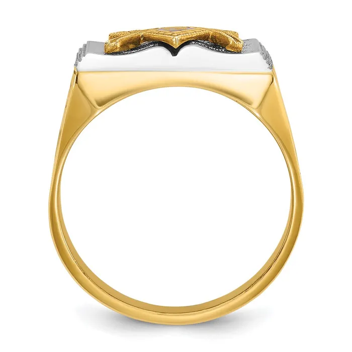 Rings 14k Twotone Gold Mens Polished and Textured with Blue Enamel Blue Lodge Master Masonic Ring Goldia