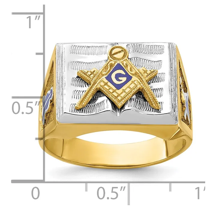 Rings 14k Twotone Gold Mens Polished and Textured with Blue Enamel Blue Lodge Master Masonic Ring Goldia