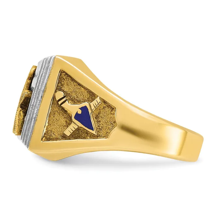 Rings 14k Twotone Gold Mens Polished and Textured with Blue Enamel Blue Lodge Master Masonic Ring Goldia