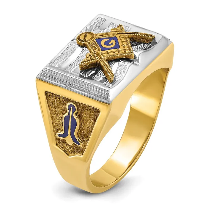 Rings 14k Twotone Gold Mens Polished and Textured with Blue Enamel Blue Lodge Master Masonic Ring Goldia