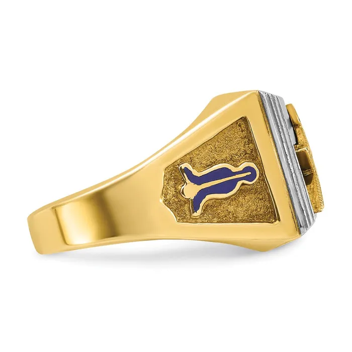 Rings 14k Twotone Gold Mens Polished and Textured with Blue Enamel Blue Lodge Master Masonic Ring Goldia