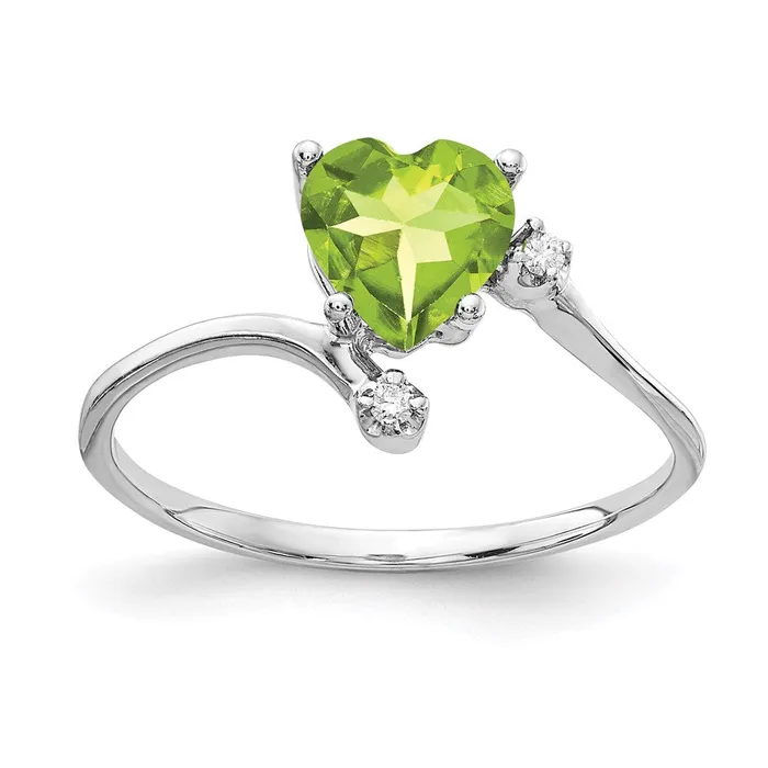 Rings 14k White Gold 6mm Heart Peridot A Real Diamond ring Goldia