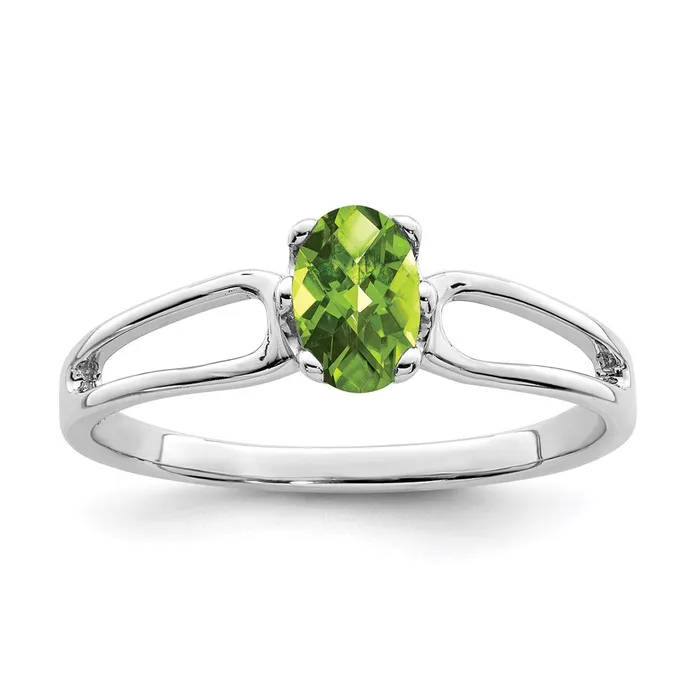 Rings 14k White Gold 6x4mm Oval Peridot Checker ring Goldia