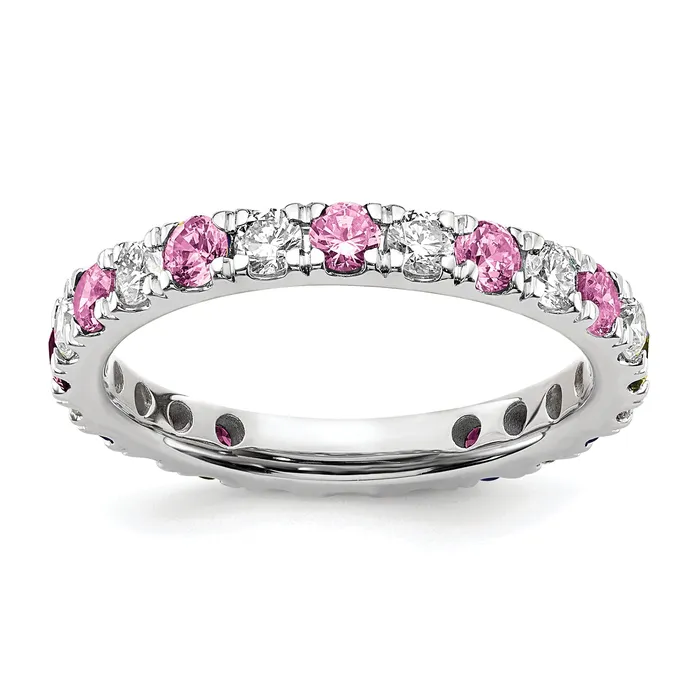 Rings 14k White Gold 78 Ct Lab Grown Diamond VSSI G and Lab Created Pink Sapphire Eternity Band Ring Goldia Rings 14k White Gold 78 Ct Lab Grown Diamond VSSI G and Lab Created Pink Sapphire Eternity Band Ring Goldia