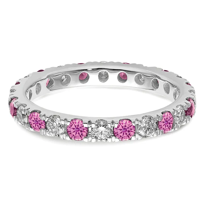 Rings 14k White Gold 78 Ct Lab Grown Diamond VSSI G and Lab Created Pink Sapphire Eternity Band Ring Goldia