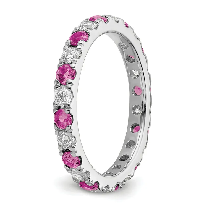 Rings 14k White Gold 78 Ct Lab Grown Diamond VSSI G and Lab Created Pink Sapphire Eternity Band Ring Goldia