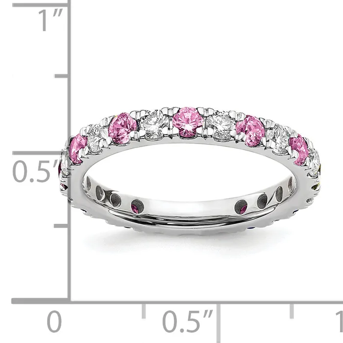 Rings 14k White Gold 78 Ct Lab Grown Diamond VSSI G and Lab Created Pink Sapphire Eternity Band Ring Goldia