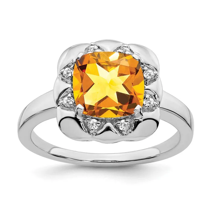 Rings 14k White Gold Citrine and Real Diamond Ring Goldia