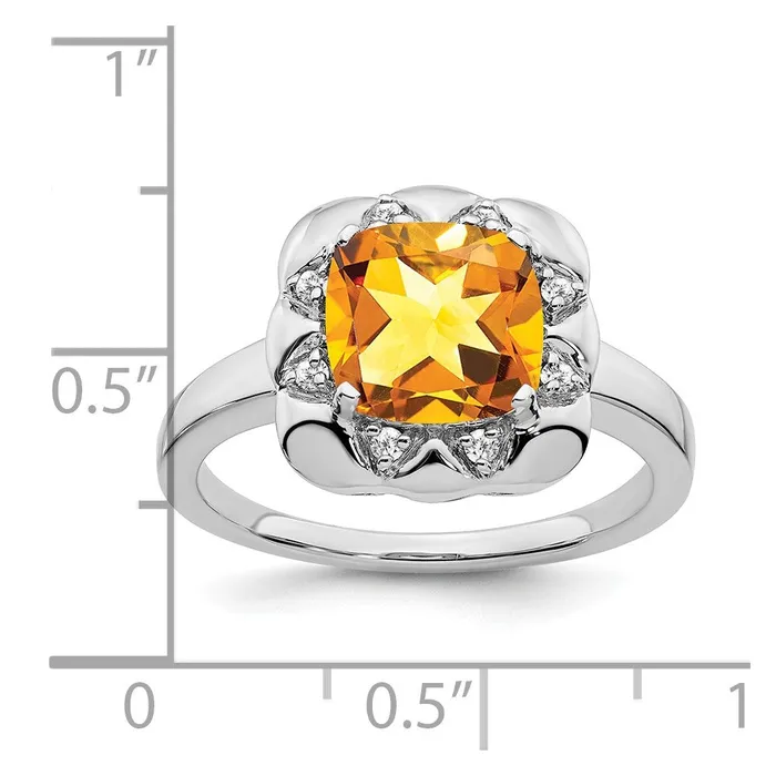 Rings 14k White Gold Citrine and Real Diamond Ring Goldia