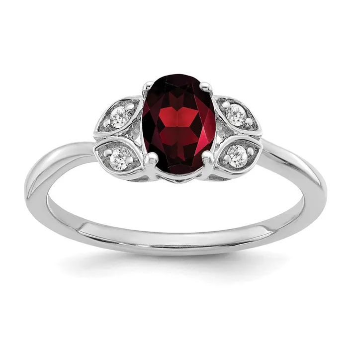 Rings 14k White Gold Garnet and Real Diamond Ring Goldia
