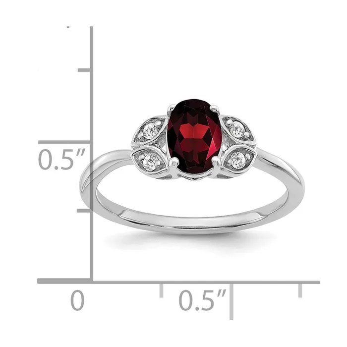 Rings 14k White Gold Garnet and Real Diamond Ring Goldia