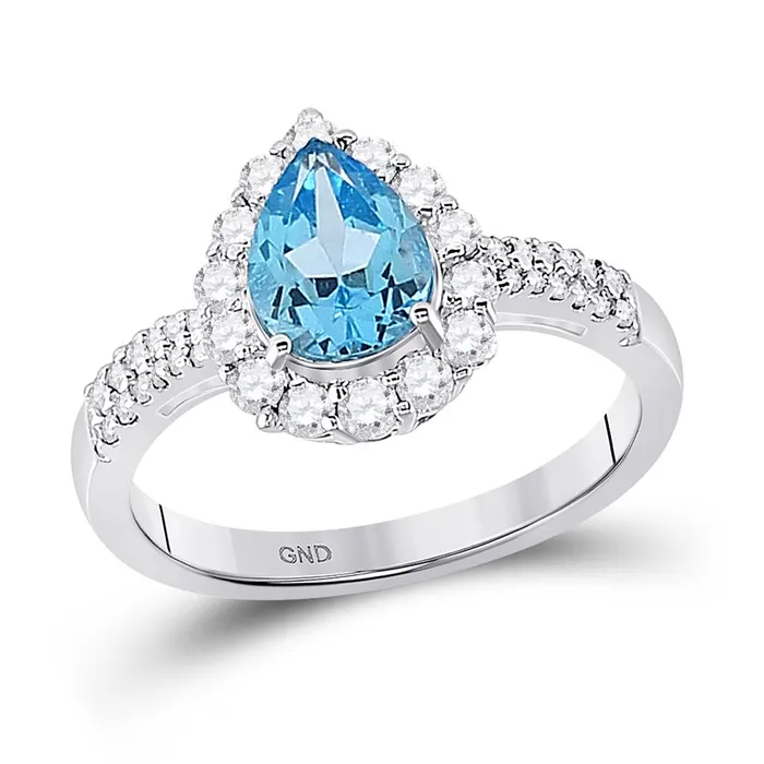 Rings 14k White Gold Pear Created Blue Topaz Solitaire Ring 2 Cttw gndatlanta Rings 14k White Gold Pear Created Blue Topaz Solitaire Ring 2 Cttw gndatlanta