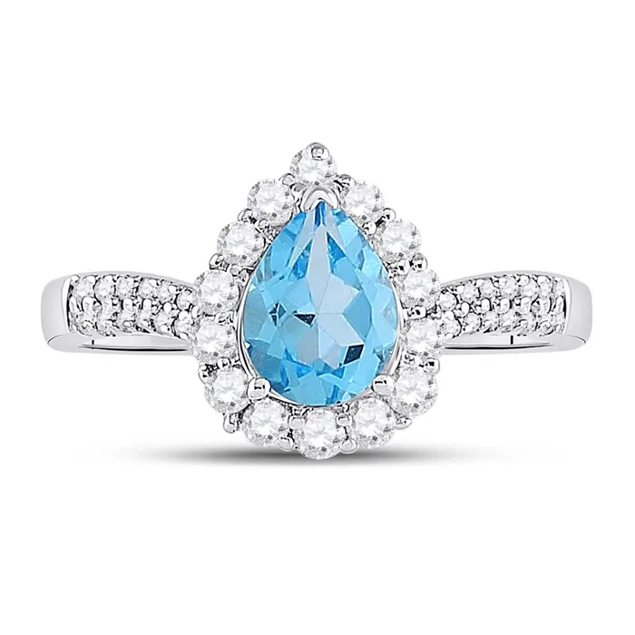 Rings 14k White Gold Pear Created Blue Topaz Solitaire Ring 2 Cttw gndatlanta