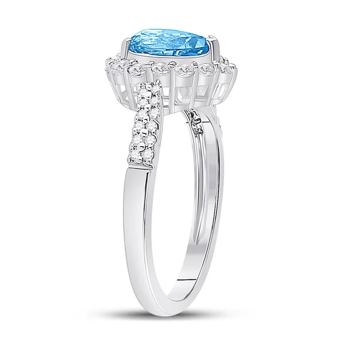 Rings 14k White Gold Pear Created Blue Topaz Solitaire Ring 2 Cttw gndatlanta