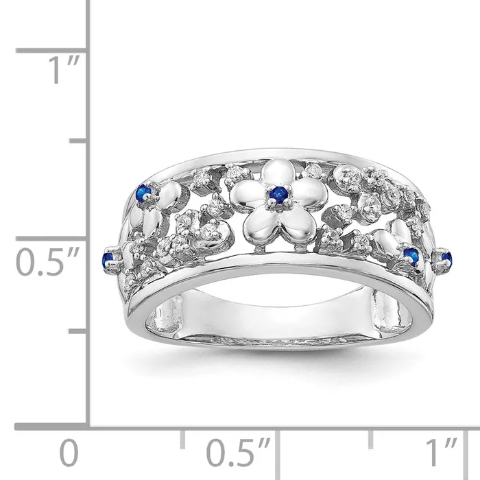 Rings 14k White Gold Real Diamond and Sapphire Flower Ring Goldia