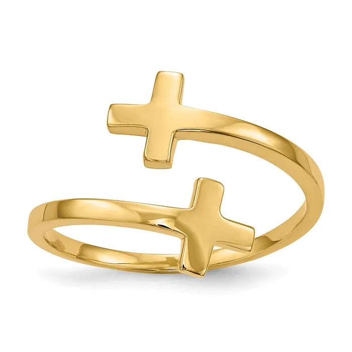 Rings 14K Yellow Gold Polished Double Cross Ring Goldia
