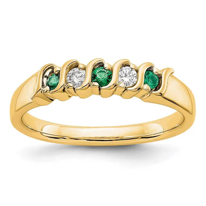 Rings 14k Yellow Gold Real Diamond wEmerald Band Goldia
