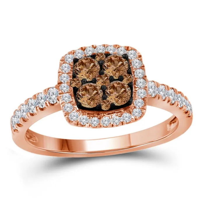 Rings 14kt Rose Gold Round Brown Diamond Square Cluster Ring 34 Cttw gndatlanta