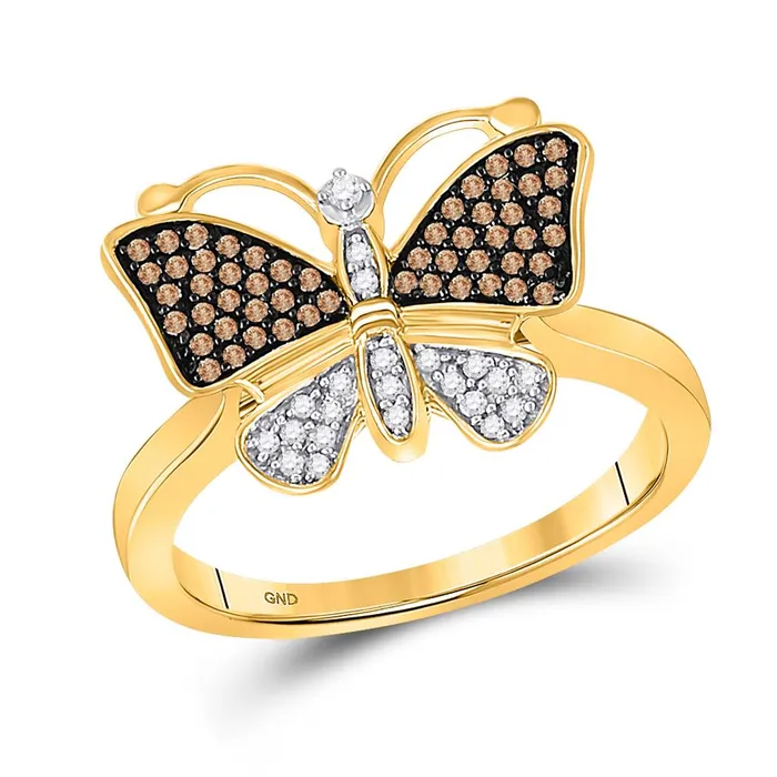 Rings gndatlanta 10k Yellow Gold Brown Diamond Butterfly Bug Ring 15 Cttw Rings gndatlanta 10k Yellow Gold Brown Diamond Butterfly Bug Ring 15 Cttw