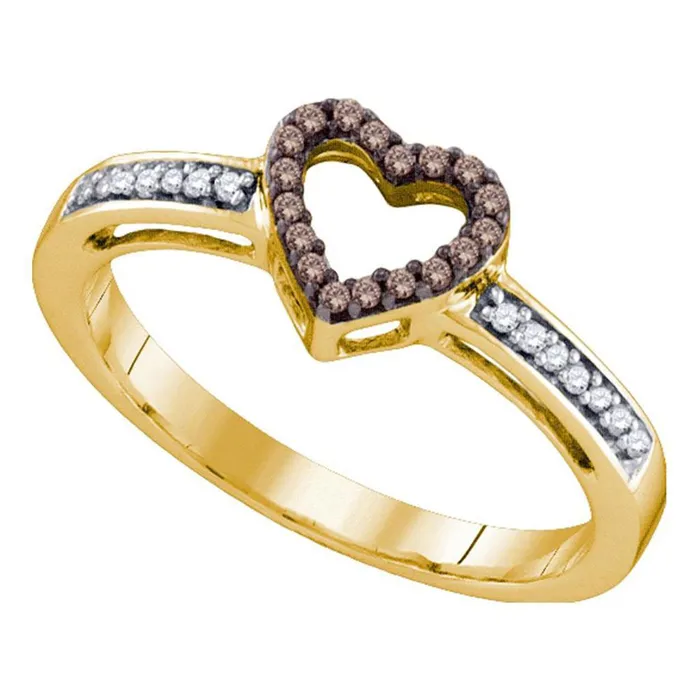 Rings gndatlanta 10k Yellow Gold Round Brown Diamond Heart Ring 18 Cttw