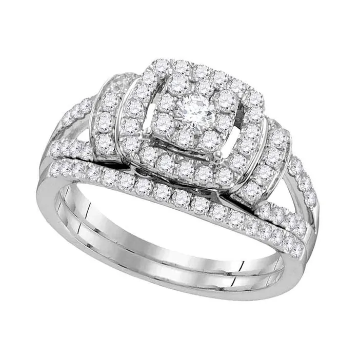 Rings gndatlanta 14k White Gold Diamond Cluster Bridal Wedding Ring Set 1 Cttw Rings gndatlanta 14k White Gold Diamond Cluster Bridal Wedding Ring Set 1 Cttw