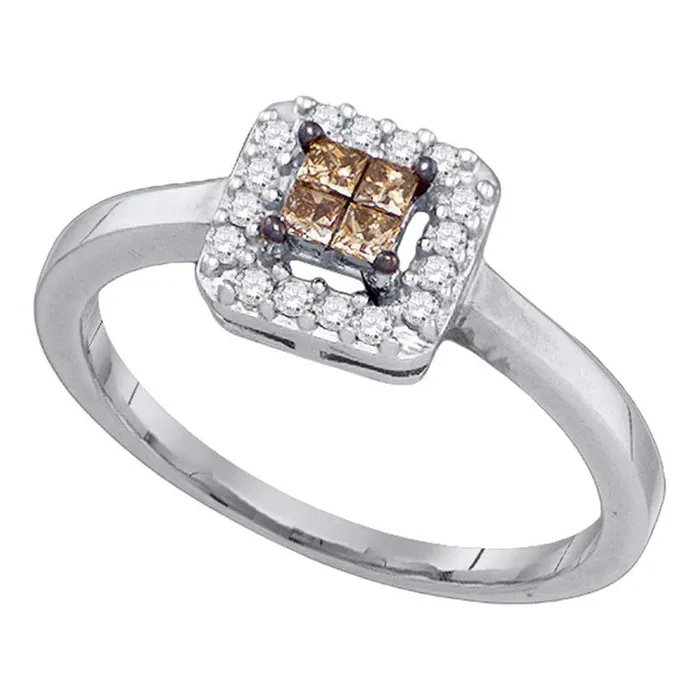 Rings gndatlanta 14k White Gold Princess Brown Diamond Square Cluster Halo Ring 14 Cttw Rings gndatlanta 14k White Gold Princess Brown Diamond Square Cluster Halo Ring 14 Cttw