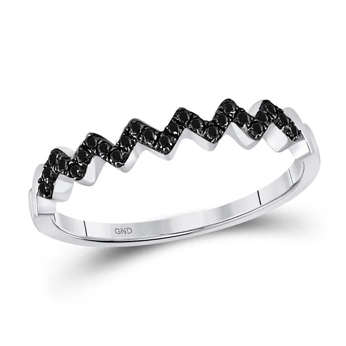 Rings gndatlanta 14k White Gold Round Black Diamond Chevron Band Ring 16 Cttw