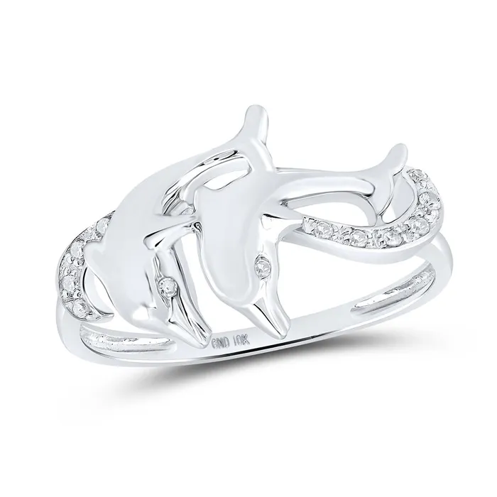 Rings gndatlanta 14k White Gold Round Diamond Double Dolphin Accent Ring 120 Cttw Rings gndatlanta 14k White Gold Round Diamond Double Dolphin Accent Ring 120 Cttw