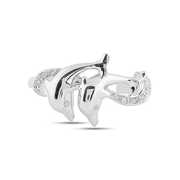 Rings gndatlanta 14k White Gold Round Diamond Double Dolphin Accent Ring 120 Cttw