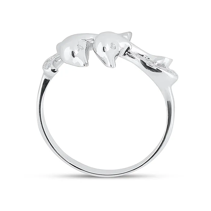 Rings gndatlanta 14k White Gold Round Diamond Double Dolphin Accent Ring 120 Cttw