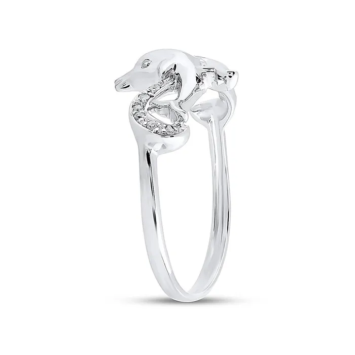 Rings gndatlanta 14k White Gold Round Diamond Double Dolphin Accent Ring 120 Cttw
