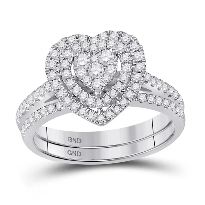 Rings gndatlanta 14k White Gold Round Diamond Heart Bridal Wedding Ring Set 58 Cttw Rings gndatlanta 14k White Gold Round Diamond Heart Bridal Wedding Ring Set 58 Cttw