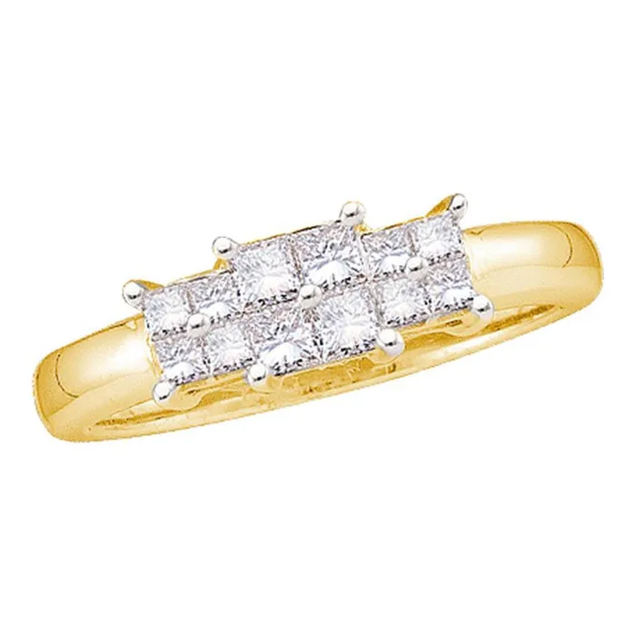 Rings gndatlanta 14k Yellow Gold Princess Diamond 3stone Bridal Engagement Ring 12 Cttw Rings gndatlanta 14k Yellow Gold Princess Diamond 3stone Bridal Engagement Ring 12 Cttw