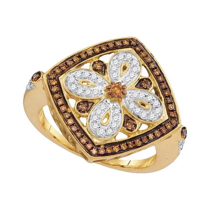 Rings gndatlanta 14k Yellow Gold Round Brown Diamond Square Fashion Ring 38 Cttw Rings gndatlanta 14k Yellow Gold Round Brown Diamond Square Fashion Ring 38 Cttw