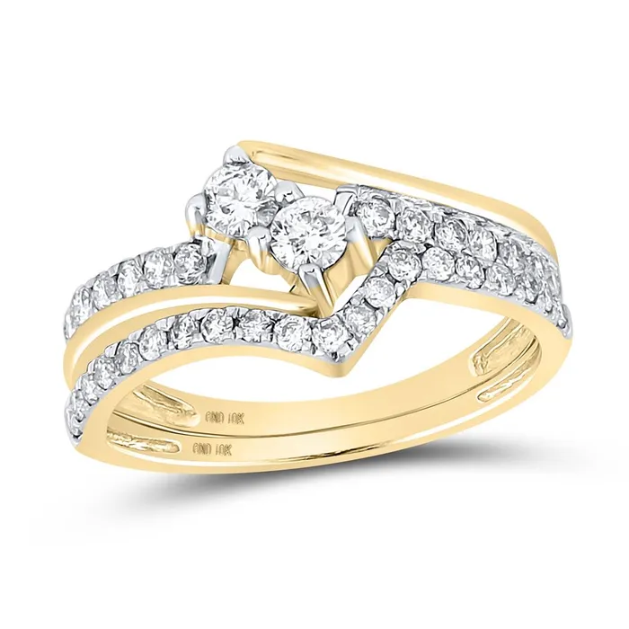 Rings gndatlanta 14k Yellow Gold Round Diamond 2Stone Bridal Wedding Ring Set 34 Cttw Certified Rings gndatlanta 14k Yellow Gold Round Diamond 2Stone Bridal Wedding Ring Set 34 Cttw Certified