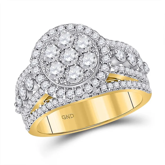Rings gndatlanta 14k Yellow Gold Round Diamond Cluster Bridal Engagement Ring 2 Cttw Rings gndatlanta 14k Yellow Gold Round Diamond Cluster Bridal Engagement Ring 2 Cttw