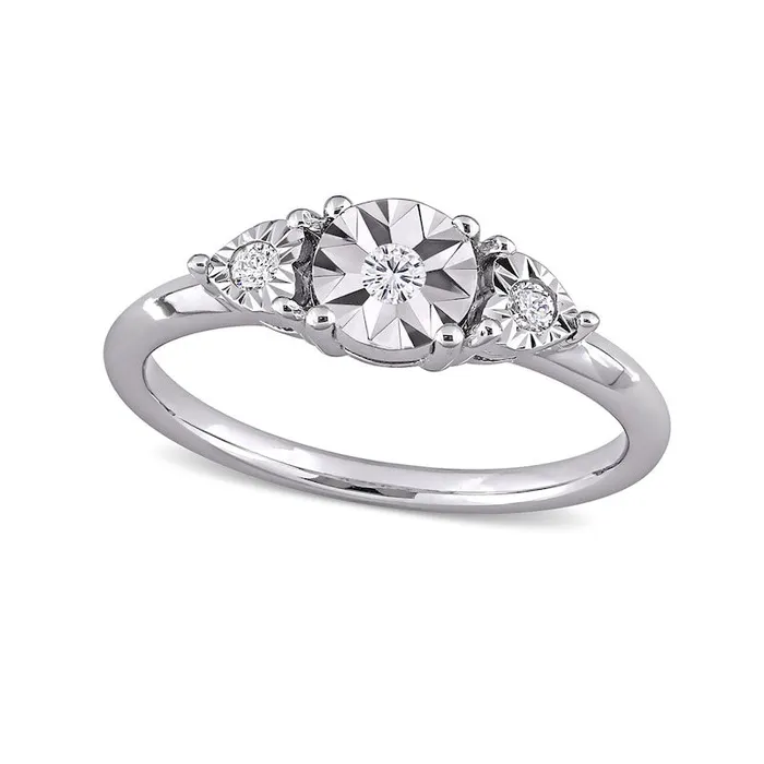 Rings Goldia 010 CT TW Natural Diamond Three Stone Heart Sides Promise Ring in Sterling Silver Rings Goldia 010 CT TW Natural Diamond Three Stone Heart Sides Promise Ring in Sterling Silver